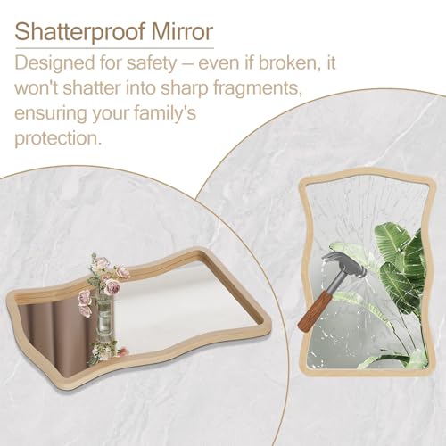 ULIKE Wavy Wall Mirror for Bathroom, 24x36 Wood Frame Mirror for Over Sink, Rustic Wall Mirrors Decorative and Vanity Mirrors for Bedroom Living Room Entryway, Natural - color: Rectangular Wood