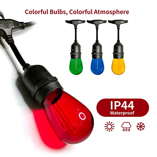 Meconard 24Pack S14 Colored LED String Light Bulbs,1Watt Plastic Shatterproof Waterproof Outdoor Indoor Replacement Bulbs for Home Decor, E26 Medium Base, Multi-Color: Red/Green/Blue/Orange - color: Multi-colored, size: 24 Count (Pack of 1)