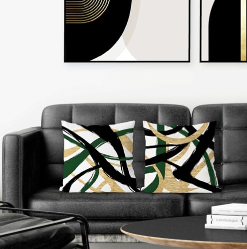 Black Gold and Green Pillow Covers, Abstract Black and Gold Pillow Covers 20x20 Set of 2, Modern Boho Decorative Throw Pillows Cover for Couch Bed Living Room - color: Black Gold and Green, size: 20" x 20" (Pack of 2)