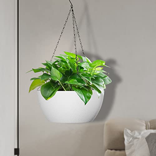 WSMKSZ 10 inch Hanging Planters for Outdoor Indoor Plants with Drainage Holes and Chain, 2 Pack Round Hanging Flower Plant Pots for Garden Home Porch Decor, White - color: White, size: 10inch 2pcs