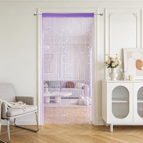 2 Pack 39 x 79 Inch String Curtains for Doorway, Home Decor Sequin Glitter String Curtain Boho Doors Tassel for Windows, Closet, Living Room, Bedroom, Hallway, Party (Purple) - color: Purple