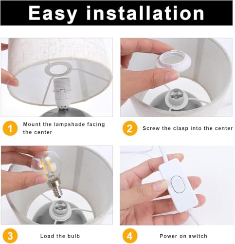 Modern Silvery Small Table Lamp with Cotton Linen Shade, 6.2×6.2×10.4 inch LED Desk Light, One-Button Switch for Bedroom, Living Room, Nightstand, Includes Warm Light Bulb - color: Silvery, size: Pack of 1