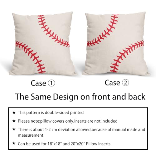 Baseball Pillow Covers 20x20 Inch Set of 2 Sport Themed Cotton Linen Decorative Throw Pillow Case Ball Stitches Cushion Covers for Boy Room Bedroom Sofa Living Room Chair Home Decor - color: Baseball, size: 20" x 20" (Pack of 2)