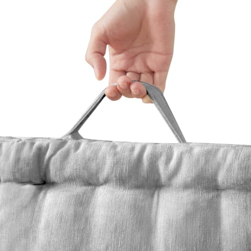 Intelligent Design Floor Pillow - Shredded Foam Filled Meditation & Yoga Cushion, Chenille Tufted, Handsewn Scalloped Edge, Oeko-TEX Certified, Azza, 24" x 24" x 5" Grey - color: Grey, size: 24"W x 24"L x 5"H