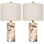 Scenekoy 23" Modern Alabaster Table Lamps Set of 2 with Night Light for Bedroom, Rotary Switch, Bedside Lamp with Linen Shade, Brown Table Lamp for Living Room Nightstand Office (Bulb Included) - color: Brown