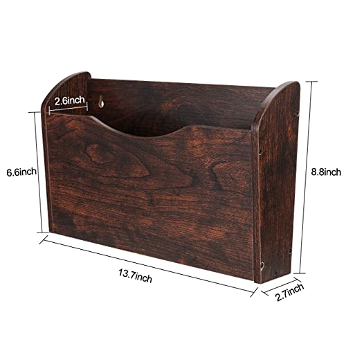 PAG Wall File Holder Wall Mounted Wood Hanging File Organizer for Office, 2 Pockets, Brown - color: Brown