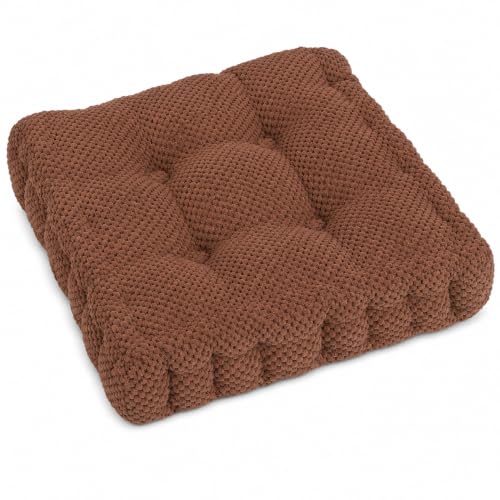 ChezMax Floor Pillow & Cushion, Large Meditation Chair Cushion, Thick Square Seat Pad, Soft Velvet Tufted Seating Pouf for Indoor/Outdoor Yoga Bench Rocking Chair Room Tatami Sofa, Coffee 20"x20" - color: Coffee L