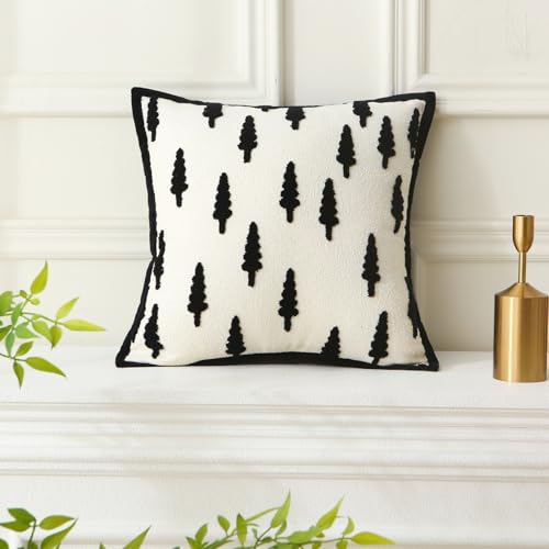 Boho Decorative Throw Pillows with Inserts, 18" x 18" Soft Tufted Modern Chenille Pillow, Pillows for Home, Patio, Couch, Bedroom, Living Room (Black Tree) - style: Black Tree