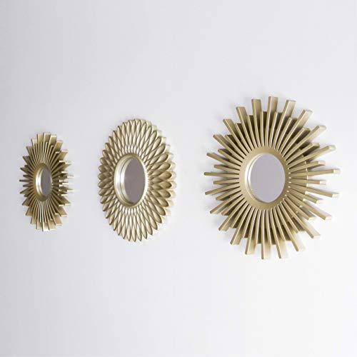 BONNYCO Gold Mirrors for Wall Pack of 3, Round Wall Mirrors Bedroom Room and Home Decor. Espejos Decorativos de Pared Sala Dormitorio, Modern Minimalist Decor Vintage, Chic. Gifts for Women Mums - color: Champagne