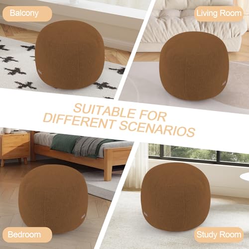 MeMoreCool Stuffed Round Pouf Ottoman Foot Rest, Floor Pouf Foot Stool with Soft Foam Chunk Filling, Small Round Ottoman Footstool Circle Footrest for Living Room, Light Coffee - color: Teddy Light Coffee