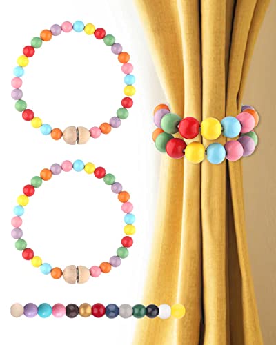 Colorful Beaded Curtain Tiebacks Magnetic: Cute Baby Nursery Decor Boho Curtain Tie Backs Holders Curtain Holdbacks Magnetic Ties Backs for Drapes & Sheer Boho Home Decor - color: Rainbow
