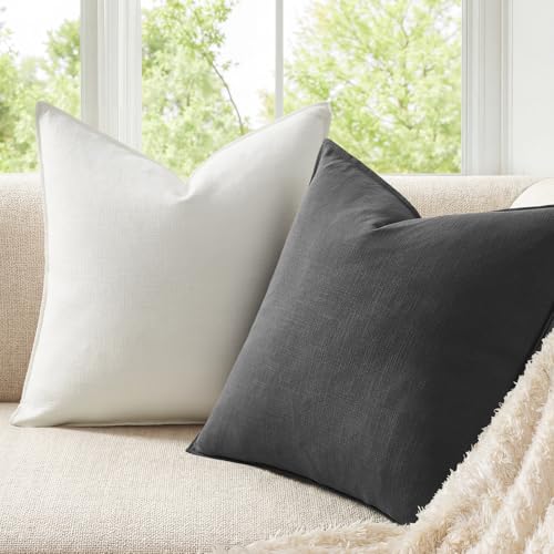 Couch Pillows Set of 4 Soft Linen Solid Lumbar Boho Cushion Cases with Flange Edge Design Mulit-Colour Pillow Covers Home Decor for Bed Balcony and Car Neutral Grey 12x20 Inch - color: Neutral Grey, size: 20" x 12" (Pack of 4)