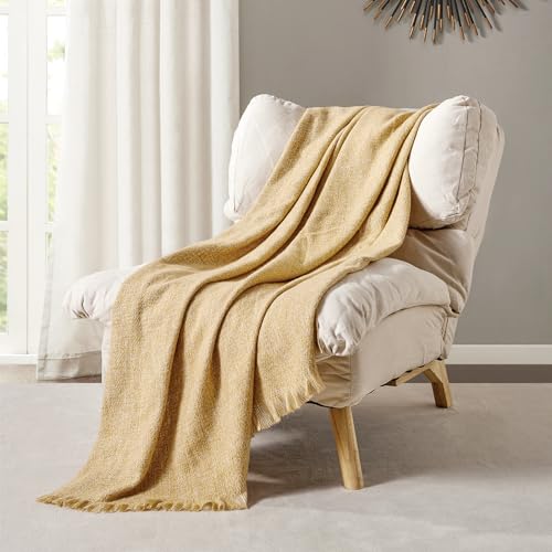BOURINA Faux Cashmere Fringe Throw Blanket Decorative Lightweight Throw Soft Cozy for Bed or Sofa Outdoor Blanket, 50" x 70" Yellow - color: Yellow, size: 50"x70"
