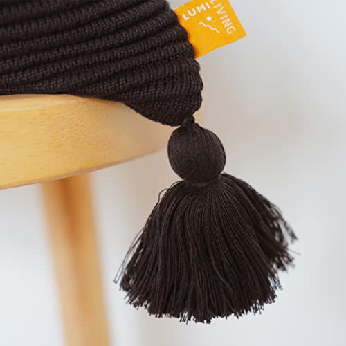 100% Soft Cotton Raised Stripes Textured Rib Knit Throw Pillow Cover with Tassels (Black, 20" x 20") - color: Black, size: 20" x 20" (Pack of 1)
