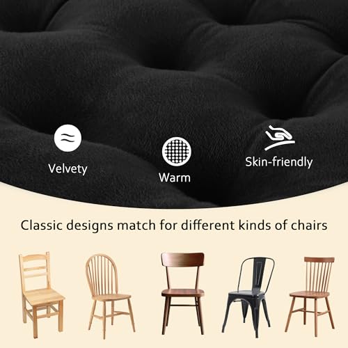 ELFJOY 4 Pack Chair Cushions for Dining Chairs Chair Pads Cushion for Kitchen Office Tufted Square Seat Cushion with Ties (16" Black Velvet) - color: Black Velvet