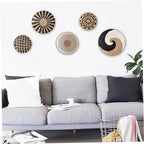 5-Pack Hanging Rattan Woven Wall Basket Decor Set 7.9 9.8 11.8 Inch - Rustic Wall Art Key Tray for Living Room Bedroom Kitchen
