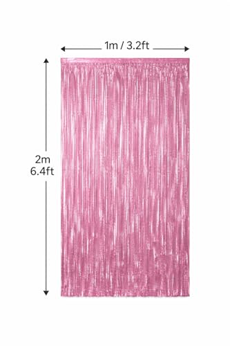 2 Pack Pink Metallic Foil Fringe Curtain Backdrop Streamers Tinsel 3.2ft x 6.4ft. Party Decoration for Birthday, Wedding, New Years Eve, Graduation, Baby Shower - color: Pink