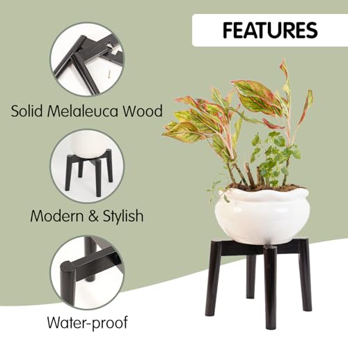 Wood 7.5" x 9.8" Plant Stand Indoor Outdoor, Wooden Single Floor Plant Pot Holder, Natural Plant Stand, Assembly Required (Excluding Potted Plants) - color: Black, size: 7.5" H x 9.8" W