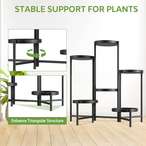 iDavosic.ly 6 Tier Large Plant Stand Indoor with 10 Inch Wide Tray, Tiered Corner Metal Outdoor Flower Display Holder Shelf, Folding Tall Rack for Patio Porch Living Room, Modern Black - color: Black, size: 6 Tiers