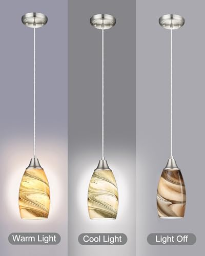 karyfine Mini Pendant Lights Kitchen Island Light Brown Glass Lamp Shade Hand Blown Glass Pendant Light with Brush Nickel Finish Adjustable Cord for Kitchen Over Sink, Dining Room (Light Brown-3P) - color: Light Brown-3Packs