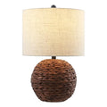 JONATHAN Y 21.5" Dark Brown Modern Coastal Woven Rattan Globe LED Table Lamp for Bedroom, Oatmeal Linen Drum Shade, LED Bulb Included, Rustic Bedside Lamp for Living Room (JYL6514B) - color: Dark Brown