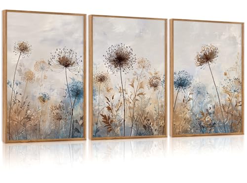 CHDITB Dandelion Wall Art Framed Canvas Wall Art Set Of 3, Dandelion Picture for Living Room, Vintage Wildflower Artwork Botanical Wall Decor, Nature Floral Art Prints for Bedroom Home Decor (12x16 Inch) - color: Dandelion