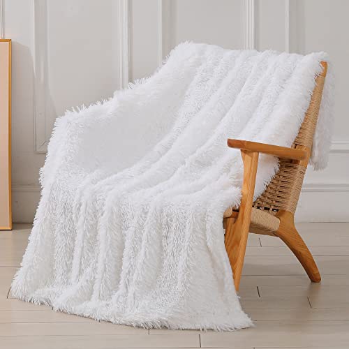 Tuddrom Decorative Extra Soft Faux Fur Throw Blanket 50" x 60",Solid Reversible Fuzzy Long Hair Shaggy Blanket,Fluffy Cozy Plush Fleece Comfy Microfiber Fur Blanket for Couch Sofa Bed,Pure White - color: Pure White, size: Throw-50" x 60"