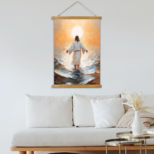 ABoby Jesus Walking on Water Poster, Christian Wall Art Framed, Bible Story Wall Decor Painting for Room Decor - color: Jesus Walking on Water