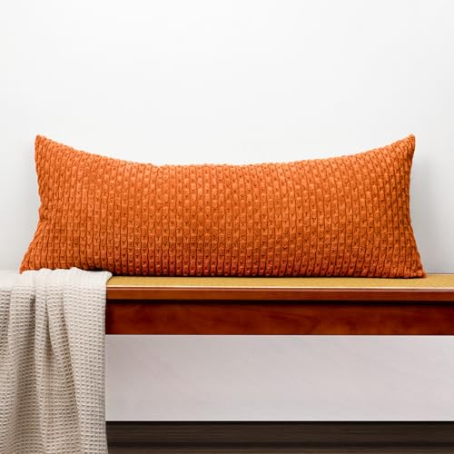JoraLion 14x36 Boho Decorative Lumbar Throw Pillow Cover, Rust Cozy Soft Striped Corduroy Long Rectangle Cushion Case Accent Home Decor for Sofa Bed Room Livingroom, ONLY Cover - color: Rust, size: 36" x 14" (Pack of 1)