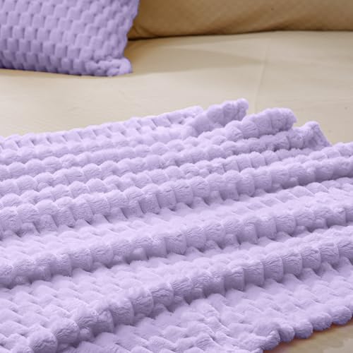 Vessia Flannel Fleece Throw Blanket(50x70 inch), 3D Jacquard Light Purple Fuzzy and Warm Blanket for Couch, Sofa, Bed, 300GSM Super Soft Touch Cozy Lightweight Lilac Throw for All-Season Home Decor - color: Light Purple-3d, size: 50x70 inch
