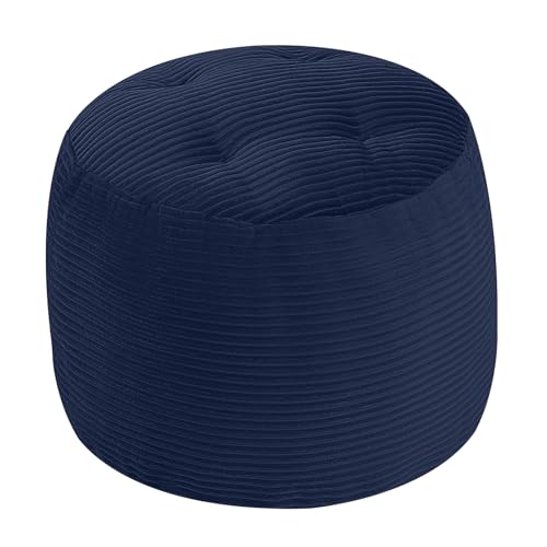 MeMoreCool Stuffed Round Pouf Ottoman Foot Rest, Floor Pouf Foot Stool with Soft Foam Chunk Filling, Round Small Ottoman Footstool Circle Footrest for Couch Living Room, Corduroy Navy - color: Navy