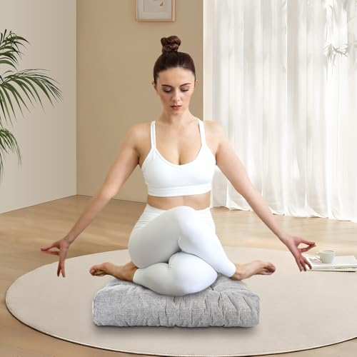 Meditation Floor Cushions, Thickened Floor Pillow for Adults, Large Square Pillows Seat Cushion for Tatami Living Room Yoga, Memory Sponge Block Added, 22x22 Inch, Grey