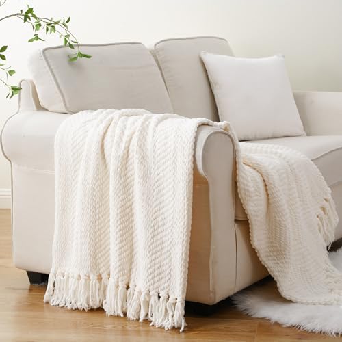 BATTILO HOME Cream White Throw Blanket for Couch, Ivory Throw Blanket for Bed, Warm Decorative White Blanket Throw for Home Decor, 50" x 60" - color: Cream, size: 50"x60"