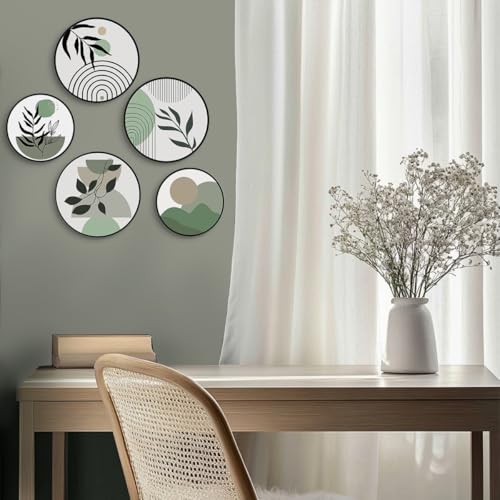5 Pcs Boho Wooden Wall Art, Bohemian Geometric Greenery Hanging Decor for Apartment Bedroom Living Room Dining Room Farmhouse Home - color: Greenery