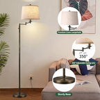 Ruiever Dimmer LED Floor Lamp,Tall Standing Lamp with Swing Arm,Black Gold Hand Brushed Lamp with Dimmer LED Bulb,Elegant Floor Lamp for Living Rooms & Bedroom (Black Gold Old Brushed) - color: Old Brushed