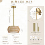 12.6 inch Natural Rattan Light Fixture Rattan Farmhouse Light Fixture Hand-Woven Pendant Lights Fabric Shade Boho Chandelier for Kitchen Dinning Room (Bulb Incl.) - color: 12.6"-Natural-Drum