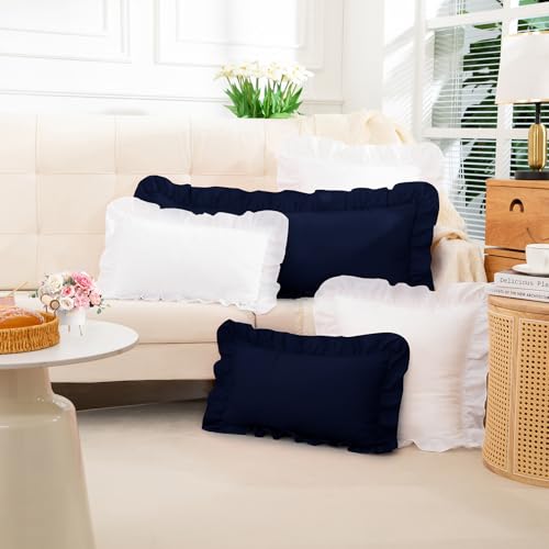 Navy Blue Ruffle Lumbar Pillow Cover 14x36 Inch, Ruffled Cushion Case Covers for Couch Sofa Bed Living Room, Decorative Farmhouse Throw Pillow Cover, Pack of 1 - color: Navy Blue, size: 36" x 14" (Pack of 1)