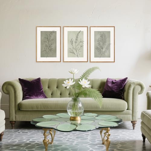 CHDITB Botanical Sage Leaf Framed Canvas Wall Art Set Of 3, Minimalist Wall Decor, Boho Nature Floral Greenery Wall Painting, Neutral Botanical Plant Art Prints For Dining Room Bedroom Decor 12”X16” - color: Flower
