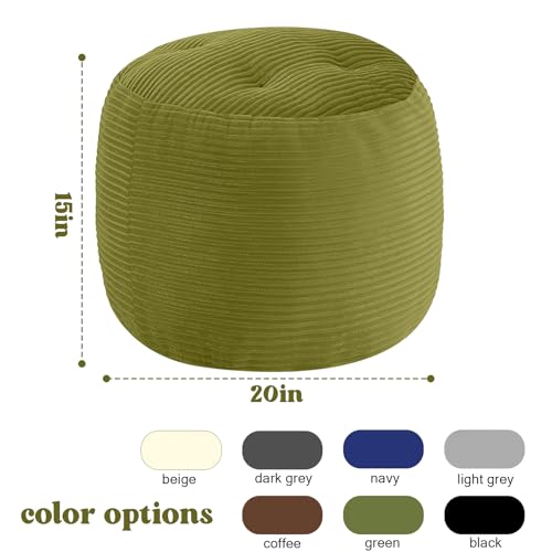 MeMoreCool Stuffed Round Pouf Ottoman Foot Rest, Floor Pouf Foot Stool with Soft Foam Chunk Filling, Round Small Ottoman Footstool Circle Footrest for Couch Living Room, Corduroy Green - color: Green
