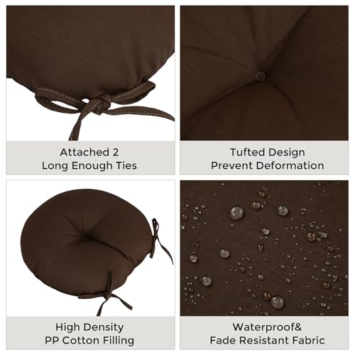 Bistro Chair Cushions 15 inch,Set of 2,Tufted Round Chair Cushions with Ties,15"x15"x4",Water Resistant Round Seat Cushion for Barstool Chairs,Patio Garden Kitchen Outdoor Furniture(Chocolate Brown) - color: Chocolate Brown, size: 15"x15"