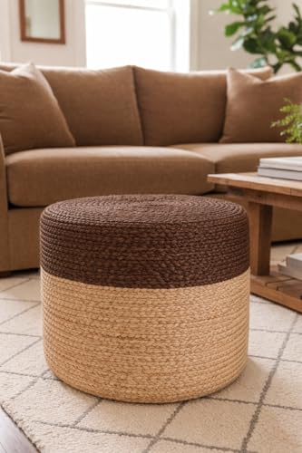 Jute Pouf Ottoman | Footrest Pouf | Hand Braided - Round Boho Pouffe - for Living Room, Bedroom, Nursery (20"x20"x10") Brown - color: Brown, size: 20"D x 20"W x 10"H