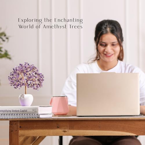Amethyst Stone Chakra Crystal Tree Money Tree Feng Shui Gemstone Tree of Life with Pot Base, Good Luck Trees Christmas Home Office Desk Crystal Decor Ornament Stress Relief, Spiritual Insight - color: Amethyst Copper Wire