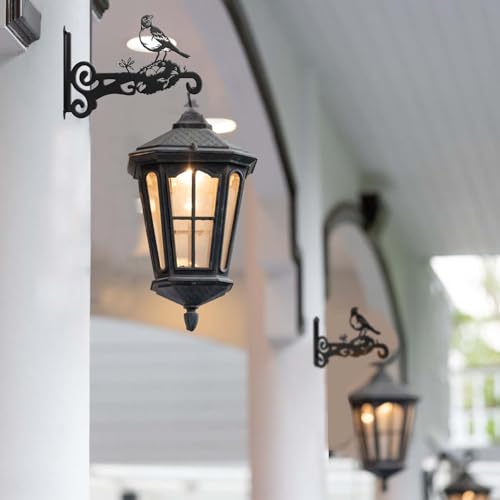 2-Pack Aesthetic Plant Hanger Indoor and Outdoor – 10 Inch Metal Hanging Plant Bracket with Beautiful Bird Pattern – Anti Rust Plant Hooks for Hanging Plants, Bird Feeder, Wind Chime, Lantern - size: 2-Pack Style 2
