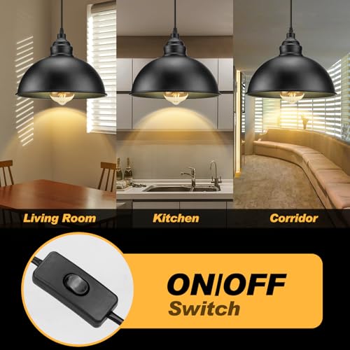 Plug in Pendant Light, 15FT Hanging Lights with Plug in Cord, On/Off Switch, Industrial Pendant Light with Plug in Cord, Metal Hanging Lamps for Living Room, Kitchen, Dining Room-Large Black - color: Large black