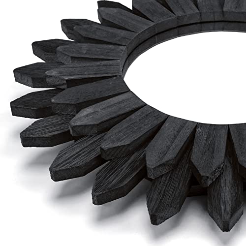 Honiway Black Wall Decor Wall Mirror 12 inch Boho Wall Decor Wood Decorative Mirror for Room Decor Home Decor for Bedroom Living Room Bathroom Kitchen Black - color: Black, size: 12 inch (1 pack)