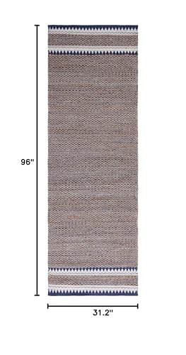 SAFAVIEH Natural Fiber Collection Runner Rug - 2'6" x 8', Natural & Navy, Handmade Farmhouse Boho Coastal Rustic Jute, Ideal for High Traffic Areas in Living Room, Bedroom (NF874N) - color: Natural/Navy, size: 2'6" x 8' (Runner)