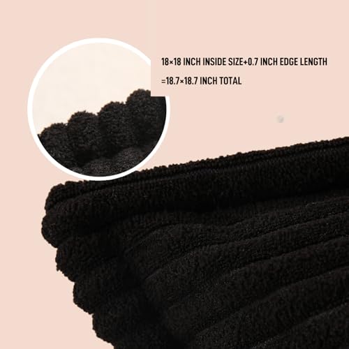 Corduroy Black Throw Pillow Covers Set of 2 Striped Boho Decorative with Edge Design,Super Soft Throw Pillow Cushion Covers for Couch Sofa Living Room Solid Square 18×18inch/45cm×45cm - color: Black, size: 18" x 18" (Pack of 2)
