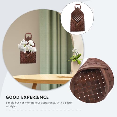 Hemobllo Woven Hanging Wall Basket for Storage, Handmade Wooden Flower Bag for Wall Decor, Rustic Farmhouse Hanging Fruit Basket for Kitchen, Boho Entryway Mail Organizer & Flower Girl, Coffee