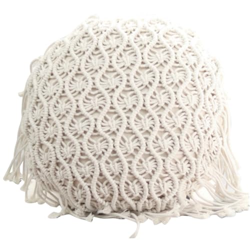 Boho Cushion Covers Hand Woven Pillowcase Round Shape Pillow Cover with Tassel Macrame for Bed Couch Car Home Decor Cream