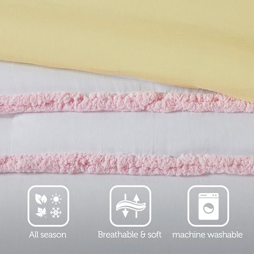Intelligent Design Kids Full Cotton Comforter Set, Casual Fun Colors Chenille Stripes, All Seasons Fluffy Comforter Bed Set, Shams, Decor Pillows, Haisley, Full/Queen, Pink Multi 5 Piece - color: Pink Multi, size: F/Q Comforter